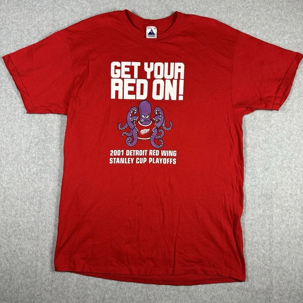 Detroit Red Wings Vintage 2001 Stanley Cup Playoffs Get Your Red On T-Shirt‎ XL